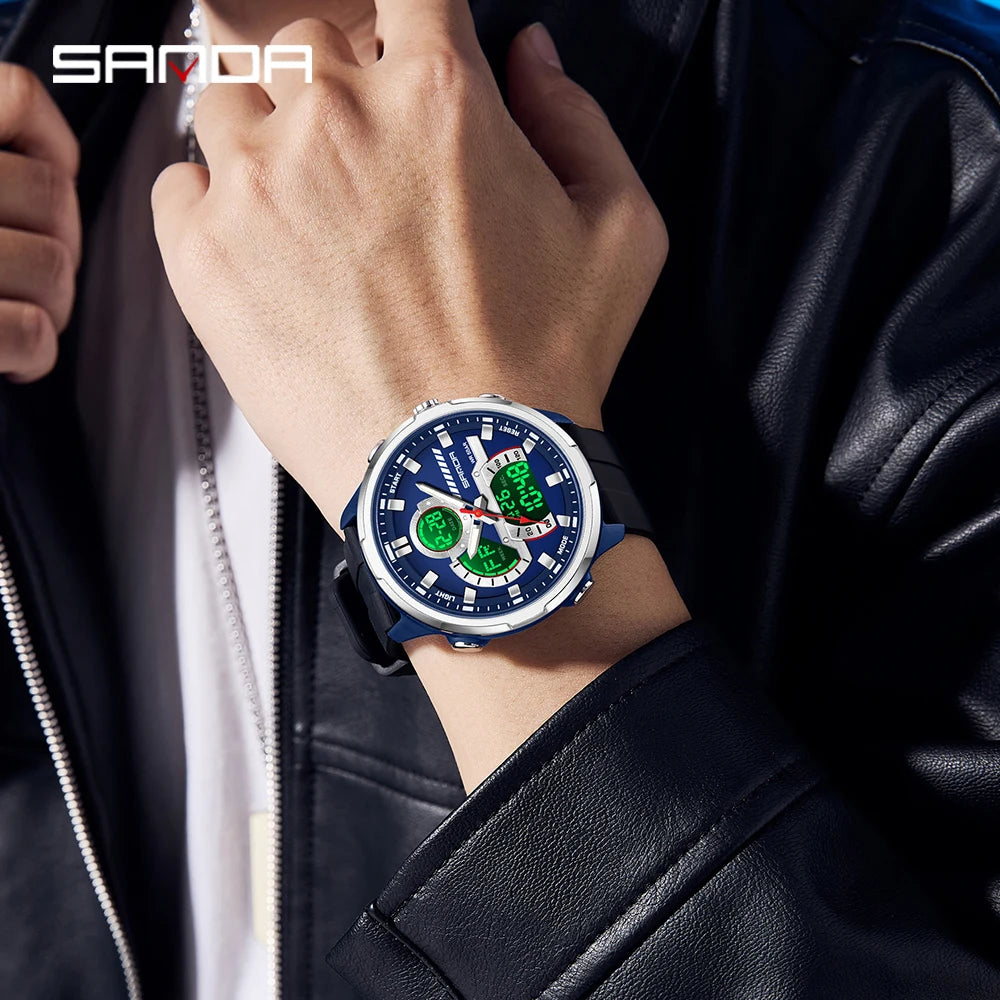 Reloj electrónico de cuarzo SNADA para hombre con pantalla Dual deportivo multifuncional LED resistente al agua reloj electrónico de cuarzo para hombre 9077