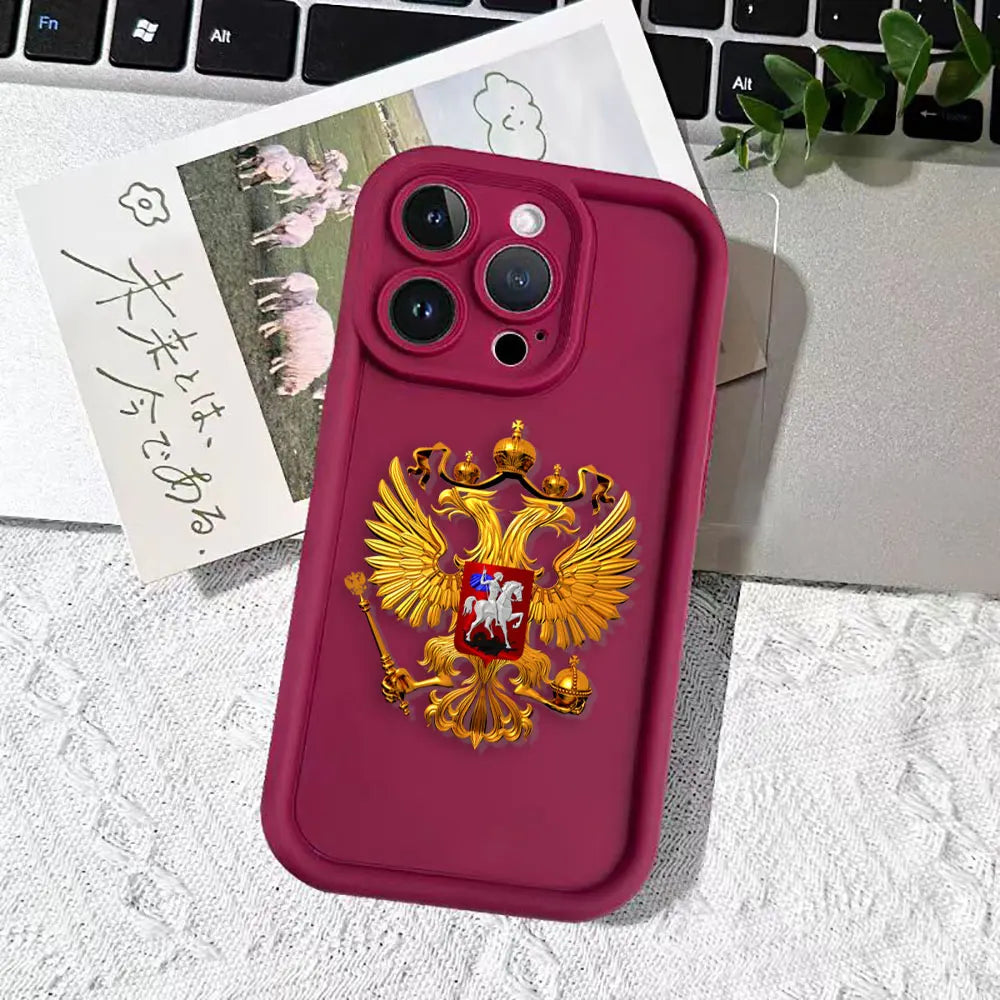 Funda de teléfono con emblema de banderas rusas para iPhone 15 14 13 12 11 Pro XS Max X XR SE 7 8 6 6S Plus Funda de silicona suave Funda Coque