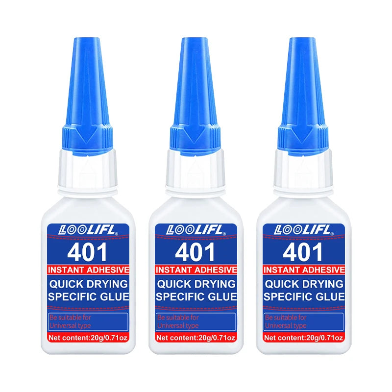 El nuevo y actualizado 401 Superhydroacrilato pegamento, 5 segundos de secado instantáneo, impermeable, buena estabilidad, herramienta de unión completa. Adecuado para madera, plástico, cerámica, metal, caucho, etc.