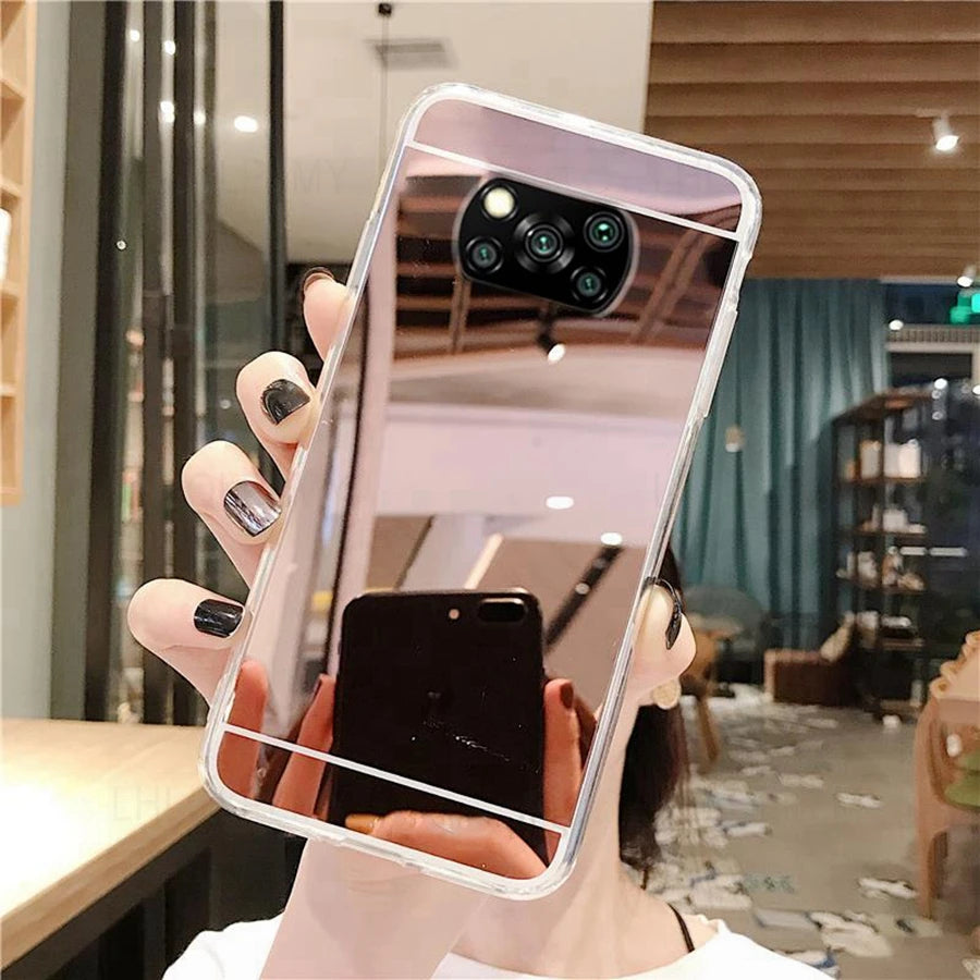 Funda de silicona suave con espejo de maquillaje para Xiaomi Poco M3 X6 Redmi Note 10 11 Pro Plus 5G 10S 11S 10A 10C