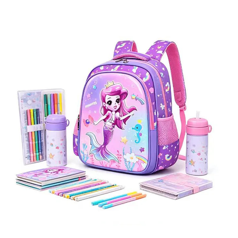 Mochila Infantil Morada para Niña, Mochilas Escolares Primarias, Mochilas de Jardín de Infancia, Mochila Escolar 3D con Diseño de Sirena, Linda Mochila de Hombro para Niños