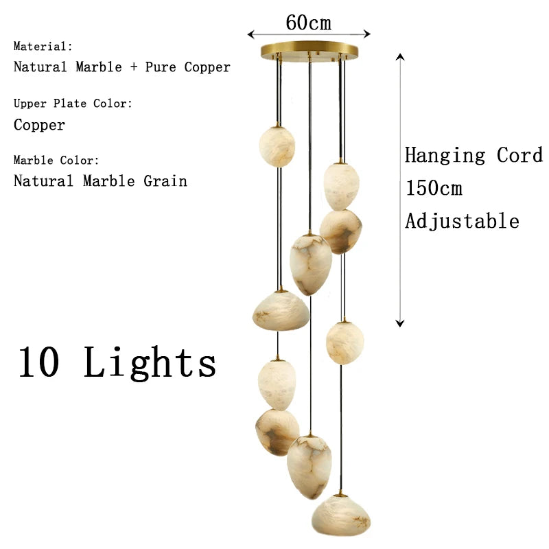 Iluminación colgante de piedra de mármol de alabastro de diseño moderno de alta gama, lámpara de decoración de escalera de isla de cocina española, lámpara de techo LED