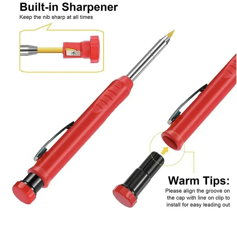 Lápiz mecánico de carpintero sólido de 2,8mm con afilador para construcción de carpintería, lápiz de carpintero de cabeza larga, suministro de papelería