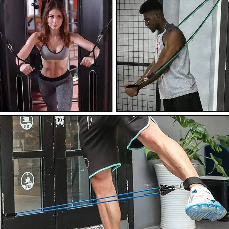 Bandas de Resistencia con Asas – Set de Entrenamiento de Fuerza para Gimnasio en Casa para Hombres y Mujeres