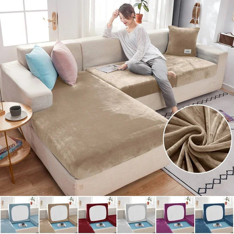 Fundas para cojines de asiento de sofá de terciopelo elástico para sala de estar, cojín Chaise Longue, fundas de sofá para muebles en forma de L de esquina de lujo