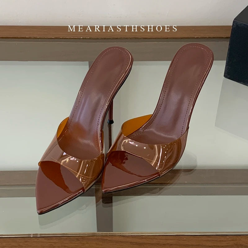 Zapatillas de tacón alto transparentes, sandalias altas sin cordones con punta abierta y tacón fino a la moda, estilo descalzo a la moda