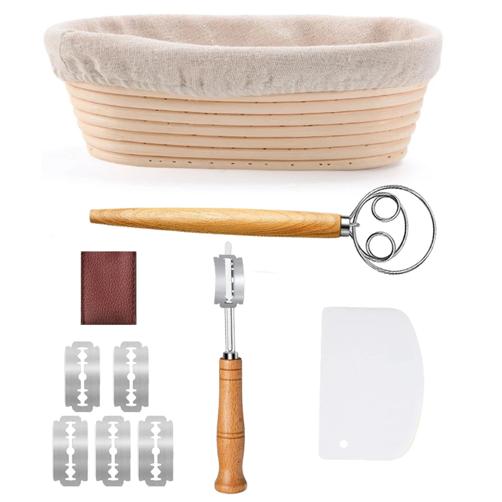 Juego de cestas para probar pan Banneton, cestas Banneton ovaladas de 10 ", suministros para hornear pan de masa fermentada con pan cojo, batidor de masa, C