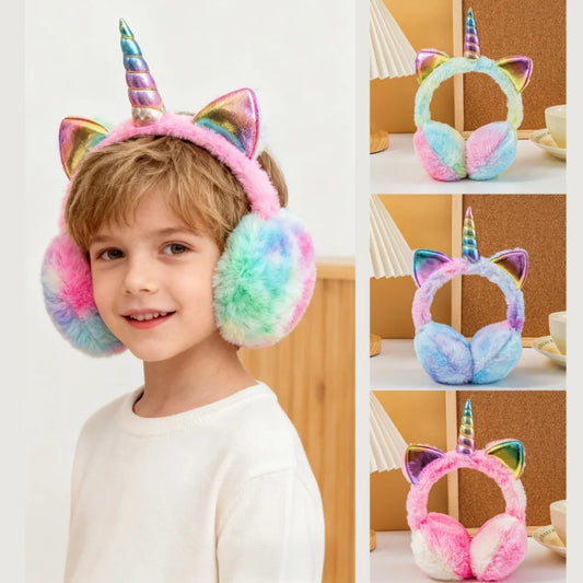 Nuevo encantador invierno cálido unicornio calentadores de orejas Tie Dye orejeras de felpa para mujeres juguetonas niñas orejeras protección contra el frío caliente
