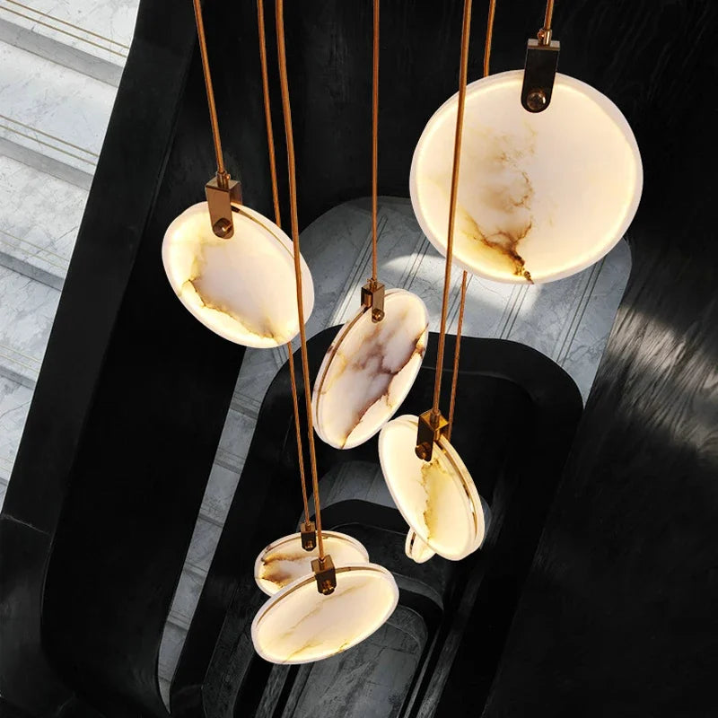 Luces colgantes largas modernas, lámpara colgante de cristal de mármol para escalera de lujo, decoración para sala de estar, accesorio de iluminación Led de piedra para Villa