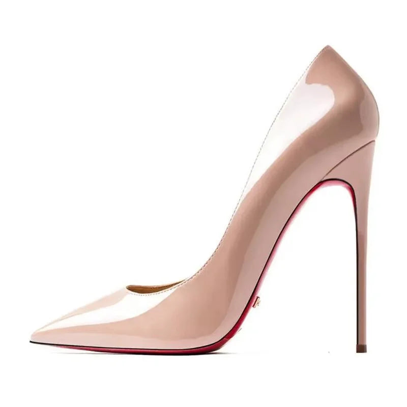Zapatos de Tacón Alto para Fiesta de Boda, Tallas Grandes 35-44, Zapatos Rojos Nude Sexys con Suela de Goma, Punta Puntiaguda, Zapatos de Tacón Bajo para Mujer