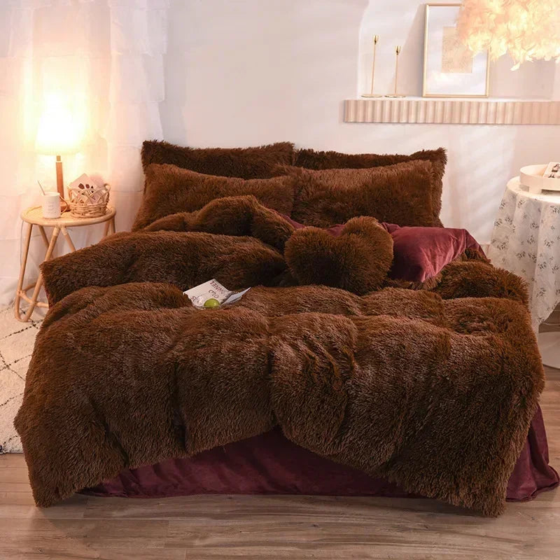 Juego de funda nórdica de felpa de lujo de 3/4 piezas: ropa de cama acogedora y suave, perfecta para el confort del dormitorio, ideal para habitaciones de invitados y dormitorio Aesth