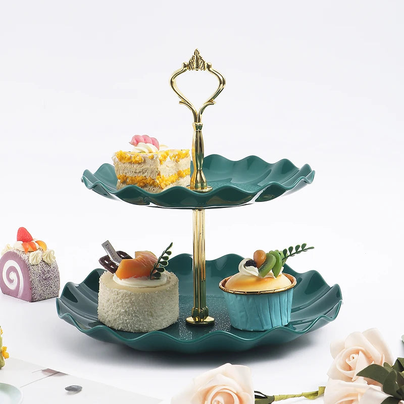 Soporte Redondo de Doble Capa para Pasteles y Dulces, Plato de Frutas para Bodas y Fiestas, Bandeja Decorativa para el Hogar, Exquisito
