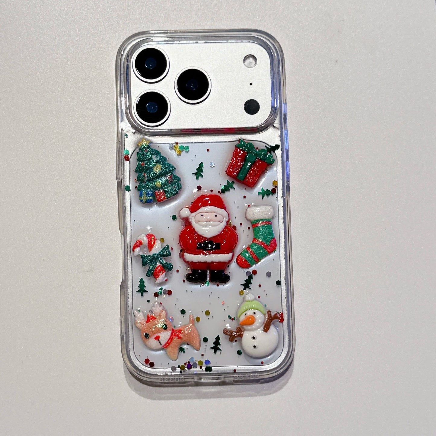Funda de teléfono con purpurina y pegamento creativo de Papá Noel de Navidad con dibujos animados en 3D para iPhone 17 Air 16 15 14 13 Pro Max Plus