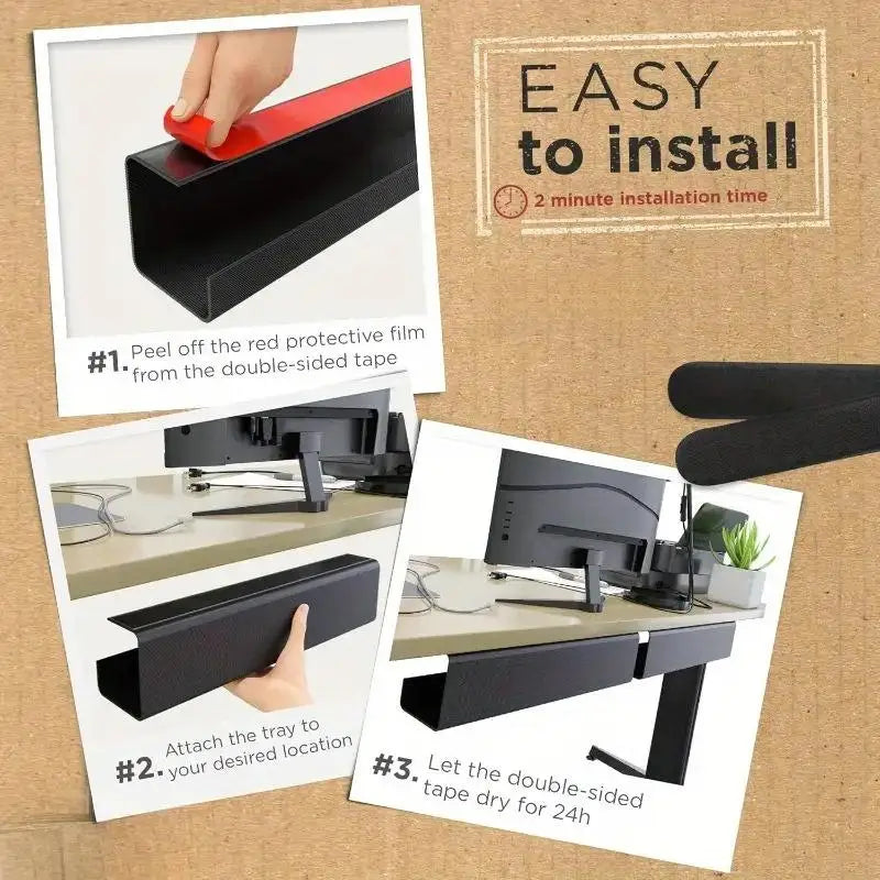 Nuevo Organizador de Cables de PVC para Debajo de la Mesa, 40 cm/15.75 Pulgadas, Sin Perforaciones, Organizador de Cables para Oficina, Fácil Instalación, Montaje en Pared