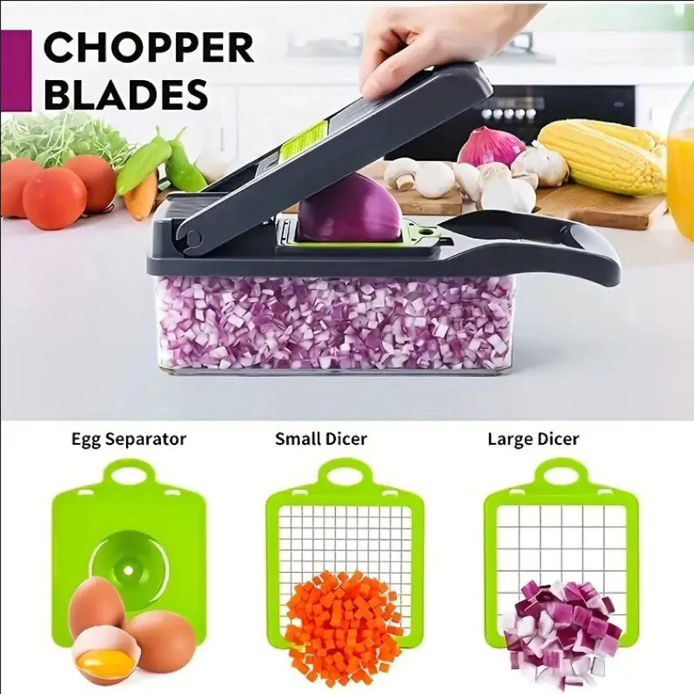 Cortador de verduras, mandolina, rallador de queso, comida, cebolla, ensalada, picador de verduras con contenedor, utensilios de cocina