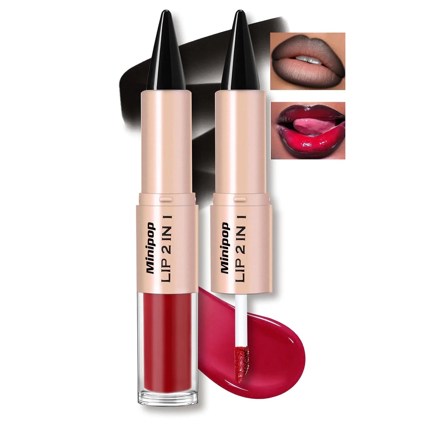 Brillo Labial 2 en 1 de Doble Punta, Delineador y Lápiz Labial, Impermeable, de Larga Duración, Voluminizador, Mate, Hidratante, Brillante, con Tinte Natural