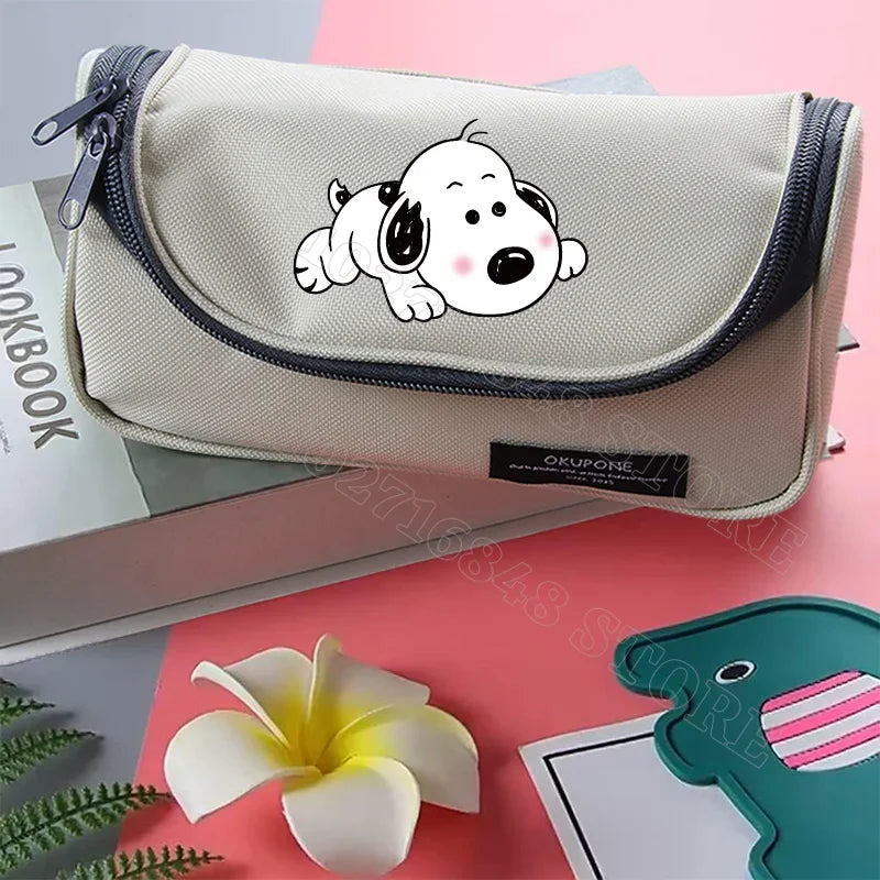Estuches para lápices de Snoopy, papelería bonita, estampado gráfico de dibujos animados de anime, suministros escolares, portátiles, de gran capacidad, regalos para fiestas de cumpleaños