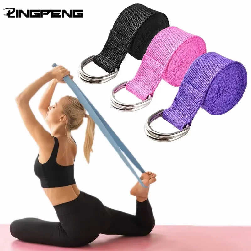 Correa de Yoga de 183x3,8 cm, cinturón de Yoga de algodón para ejercicio, hebilla de anillo en D elástica tejida ajustable, bandas de estiramiento para Fitness, cuerda de Pilates