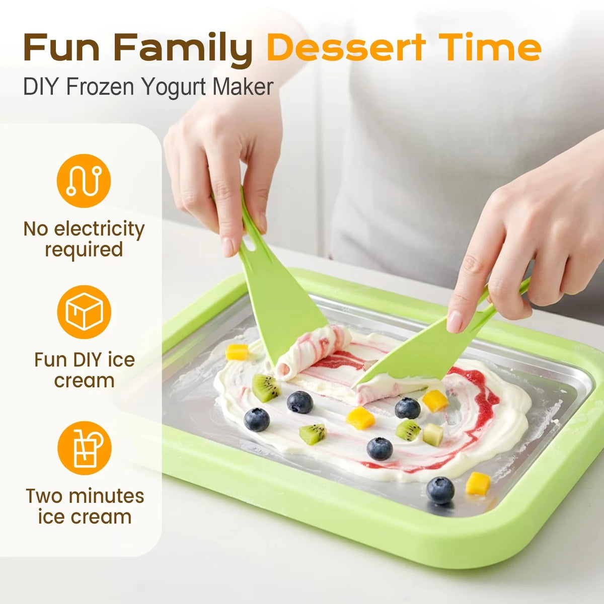 Máquina para hacer helados DIY, máquina para hacer yogur, helado casero para sorbete de crema para niños, máquina para hacer helados enrollados para el hogar con 2 espátulas