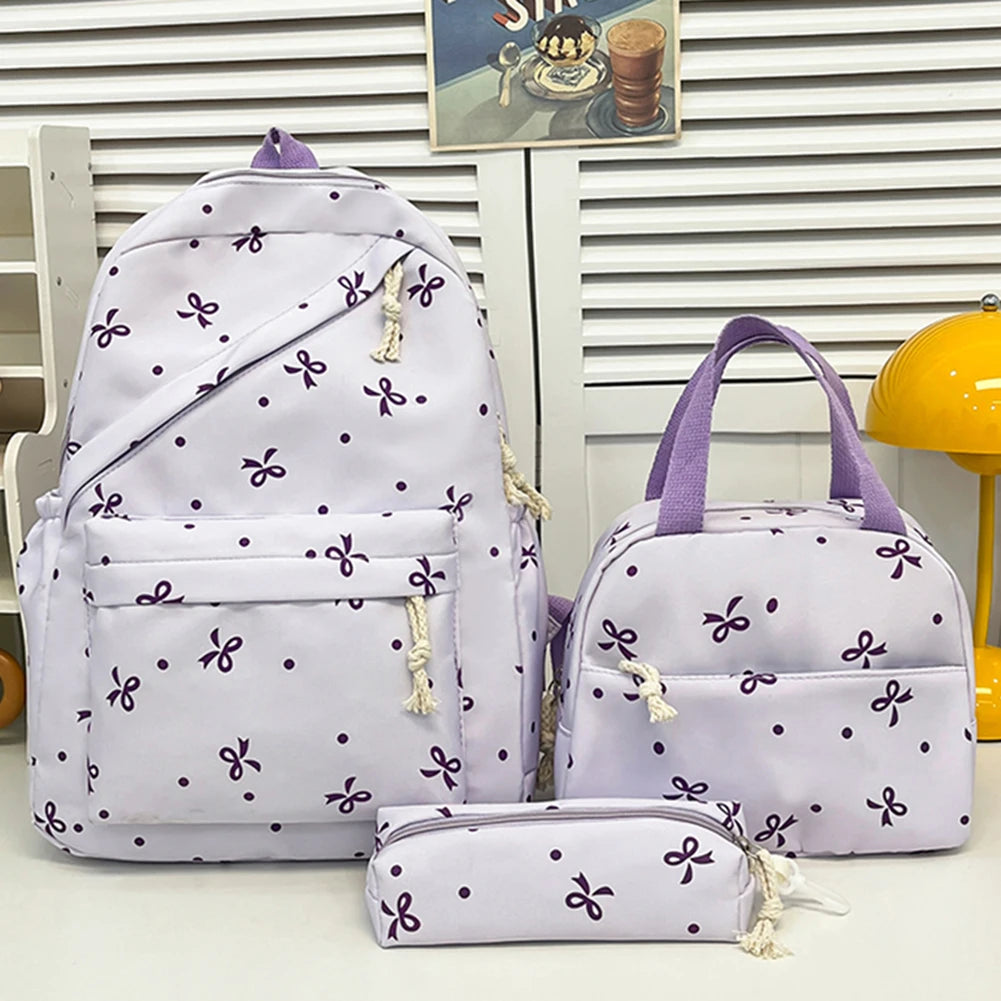 Mochila escolar universitaria con pajarita, 3 uds., con fiambrera, estuche para lápices, mochilas bonitas para niñas, conjunto de mochila escolar para chicas adolescentes
