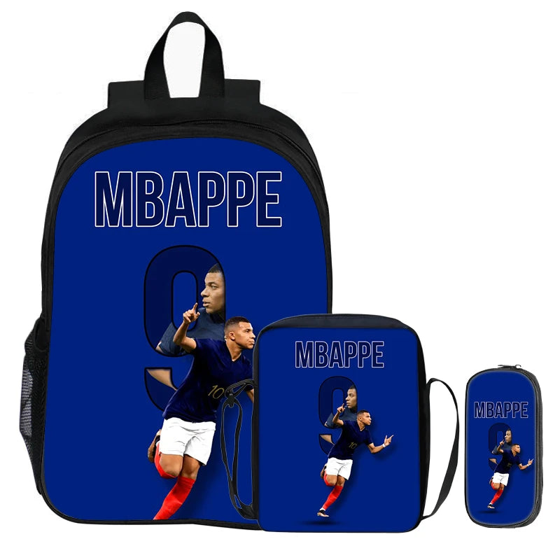 M-Mbappe-Conjunto de 3 uds de mochilas para niños, bolso de hombro para estudiantes, bolsas para lápices, mochila de estrella del fútbol, el mejor regalo