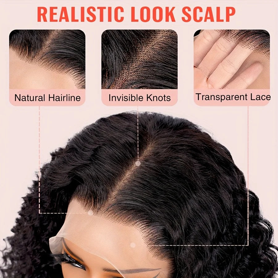 Peluca BOB de onda profunda, cabello humano 13x4 HD, pelucas frontales de encaje rizado, cabello humano prearrancado y Go, BOB Frontal corto y rizado sin pegamento