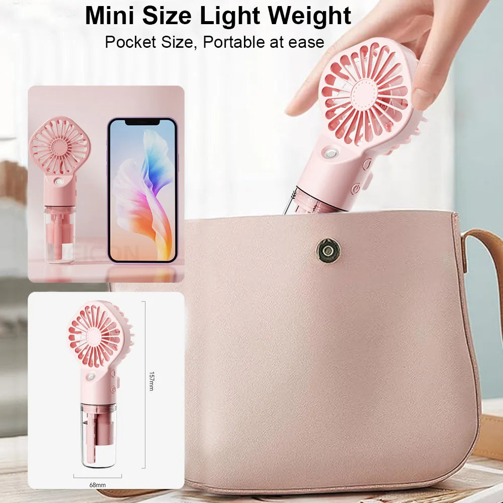 Ventilador de pulverización portátil, miniventilador humidificador de 4 velocidades, potente ventilador de niebla de pulverización de agua recargable por USB, ventilador pequeño para exteriores