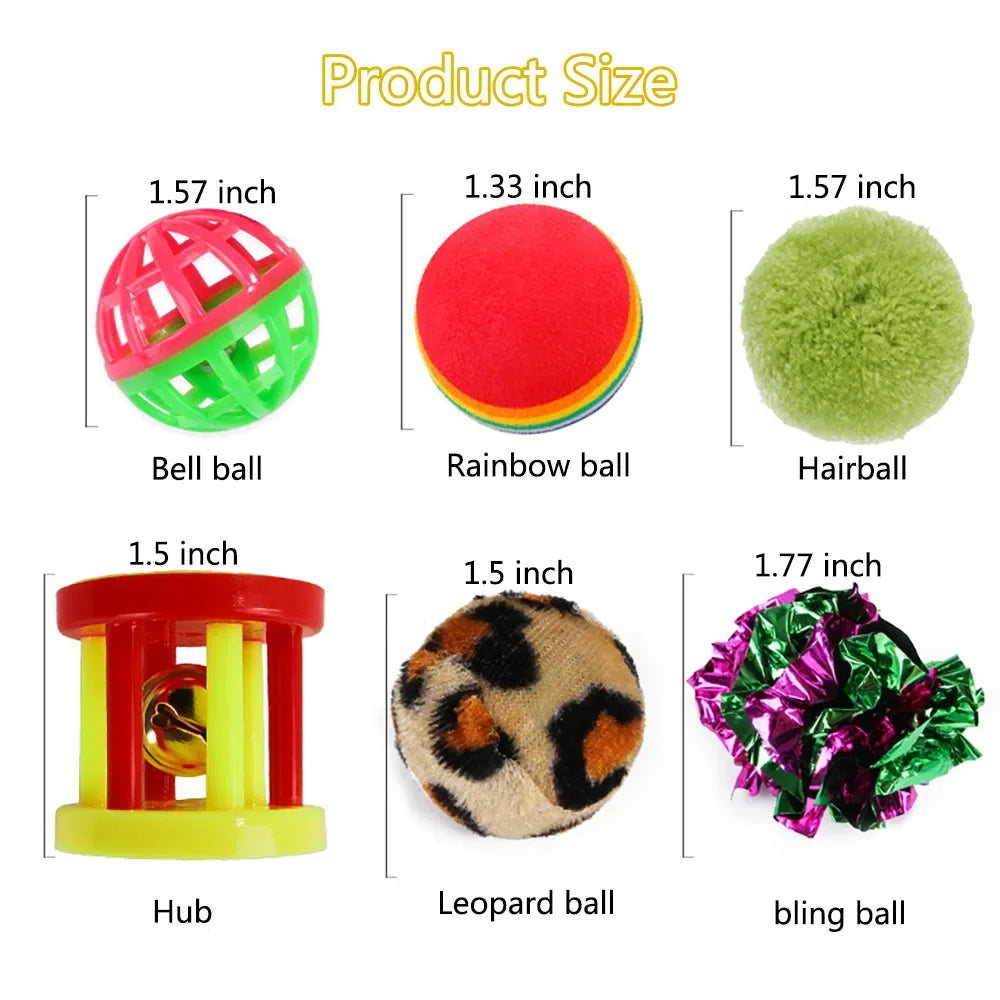 Paquete Variado de Juguetes para Gatitos - Set Combinado de Juguetes para Gatos, Juguete Divertido para Gatos, Varita con Ratón de Sisal, Bola con Campana, Suministros para Gatos