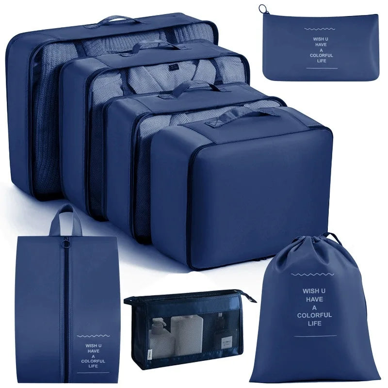 Juego de 7/8/9 piezas de bolsas de almacenamiento de viaje, artículos de tocador digitales, zapatos, bolsa organizadora de ropa, maleta, bolsa ordenada para ropa, juego de cubos de embalaje
