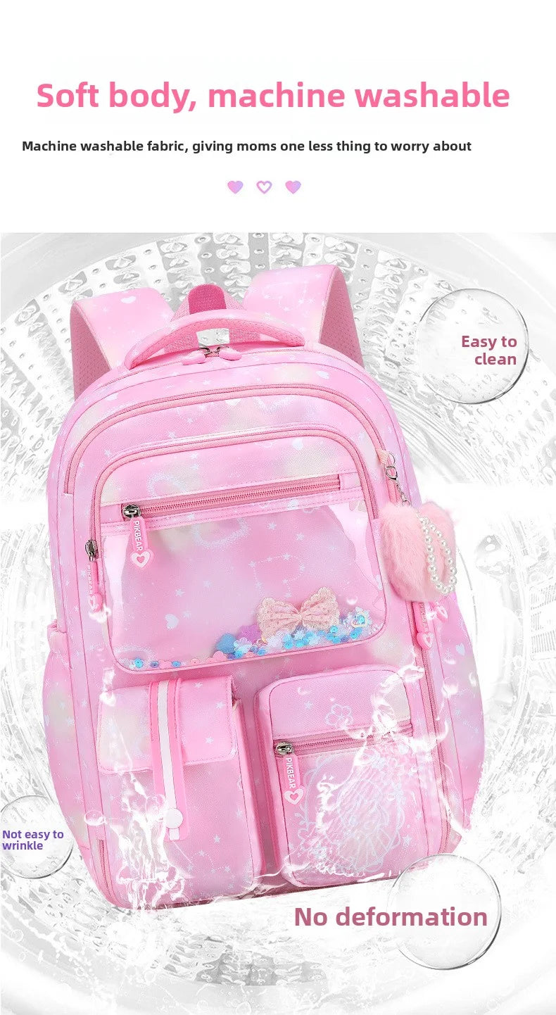 Mochila Escolar 2026 con Colgante de Amor, Juego de 3 Piezas, Decoración de Mariposas, Mochilas Escolares para Niñas, Estilo Princesa