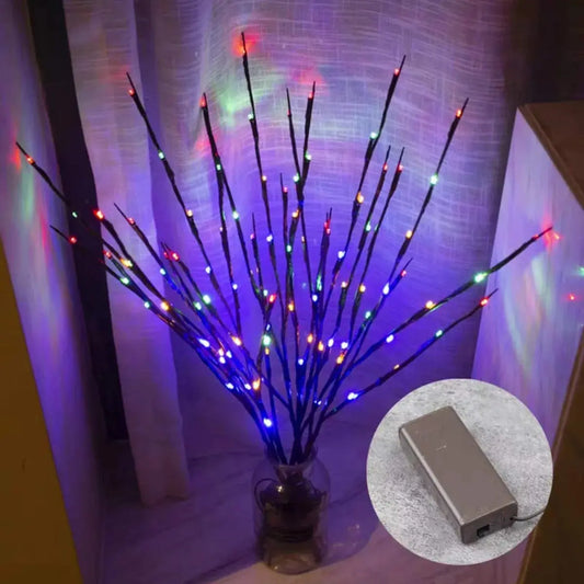 Luces LED de rama de árbol para decoración navideña, 1 piezas, 20LED, funciona con pilas, para el hogar, jarrón interior, Festival de vacaciones