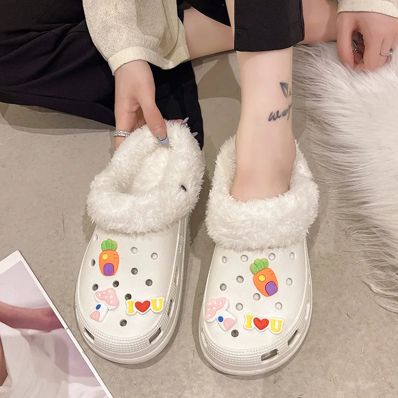 1 par de plantillas para zapatos con forro de piel cálida para invierno, plantilla de felpa Crocs para mujeres y hombres, cubiertas de zapatos, accesorios de forro de felpa extraíbles