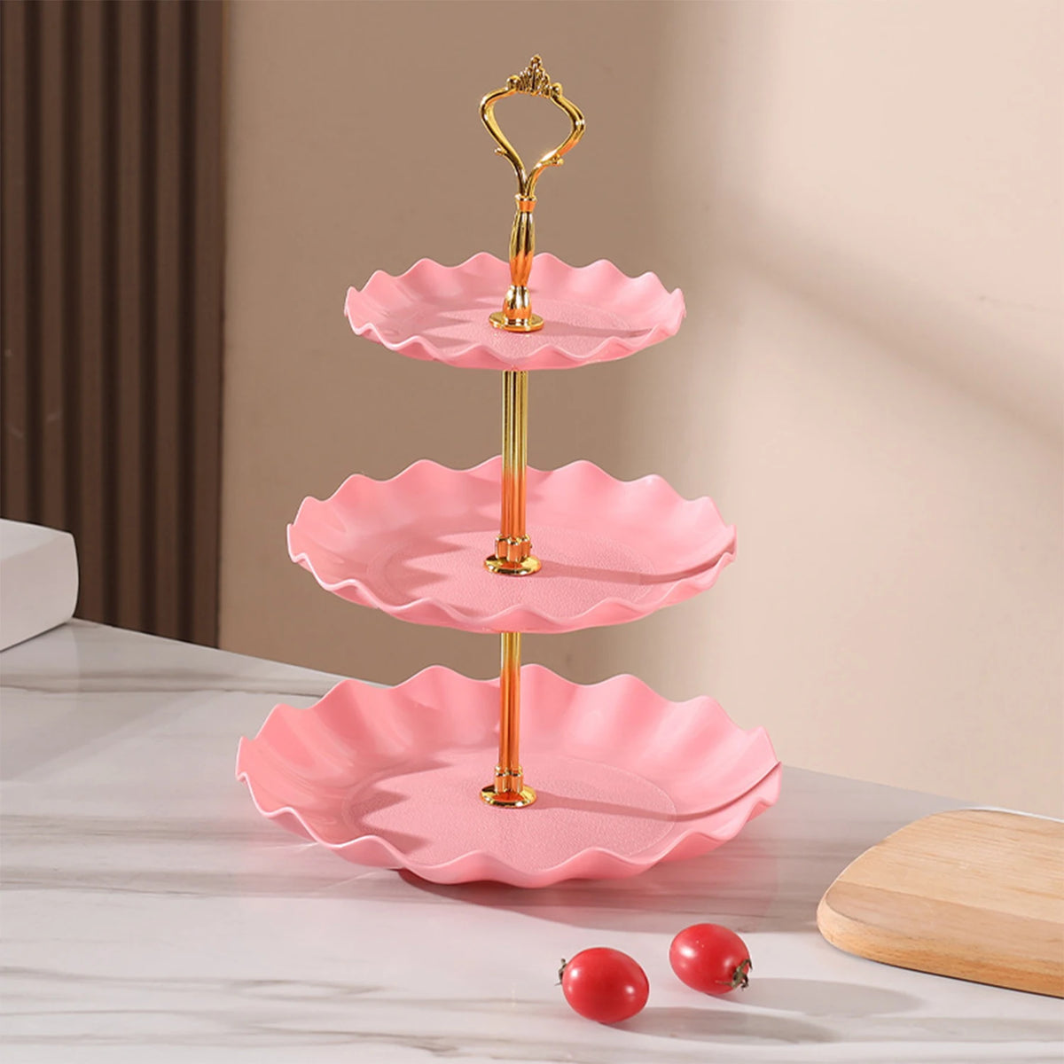 Mesa de exhibición de postre de plástico, Buffet ondulado de estilo europeo y americano, bandeja de servicio de postre, pastel, plato de fruta