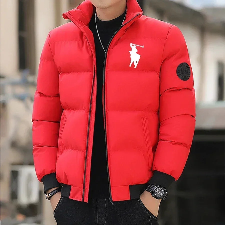 Nueva Chaqueta Casual de Plumón para Hombre, Otoño-Invierno, con Cuello Alto, Corta, Cálida, Estampada, con Cremallera, Estilo Urbano, Parka
