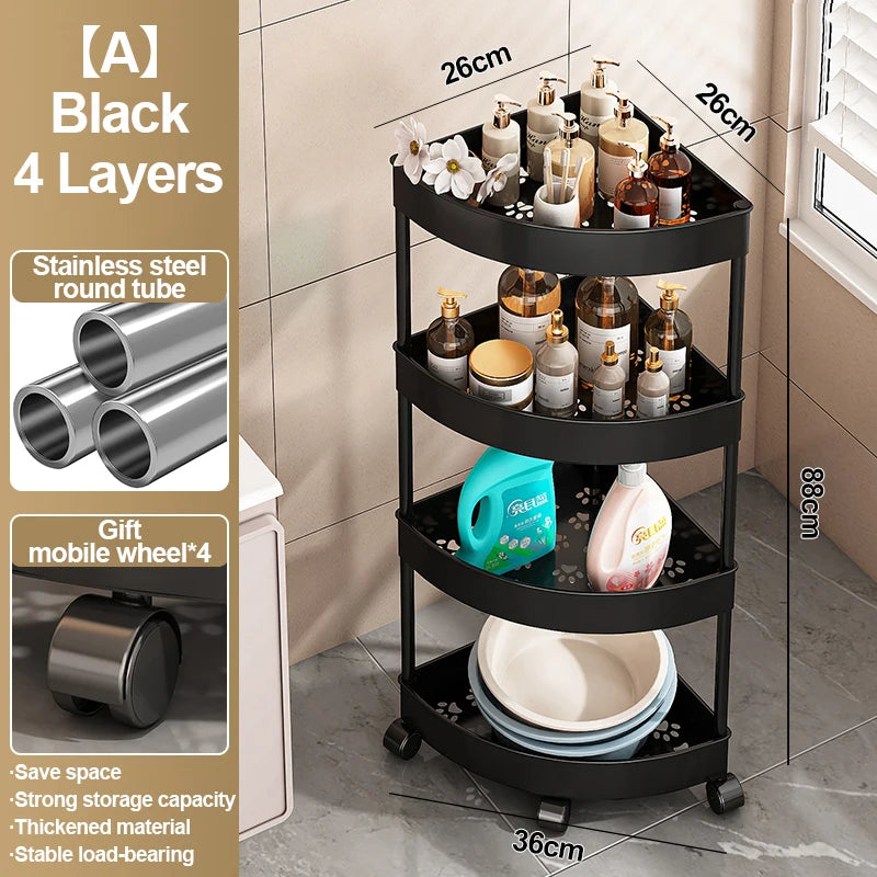 Estante organizador para el hogar de acero inoxidable de 2/3/4/5 capas, estante esquinero para baño con ruedas, estante de almacenamiento para artículos de tocador para dormitorio〔YY32〕