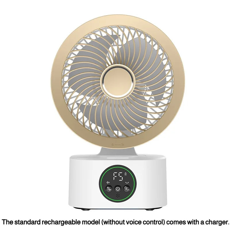 Ventilador Portátil de Pared con Control Remoto, Ventilador Eléctrico Plegable Recargable por USB con Luz Nocturna y Control por Voz Inteligente
