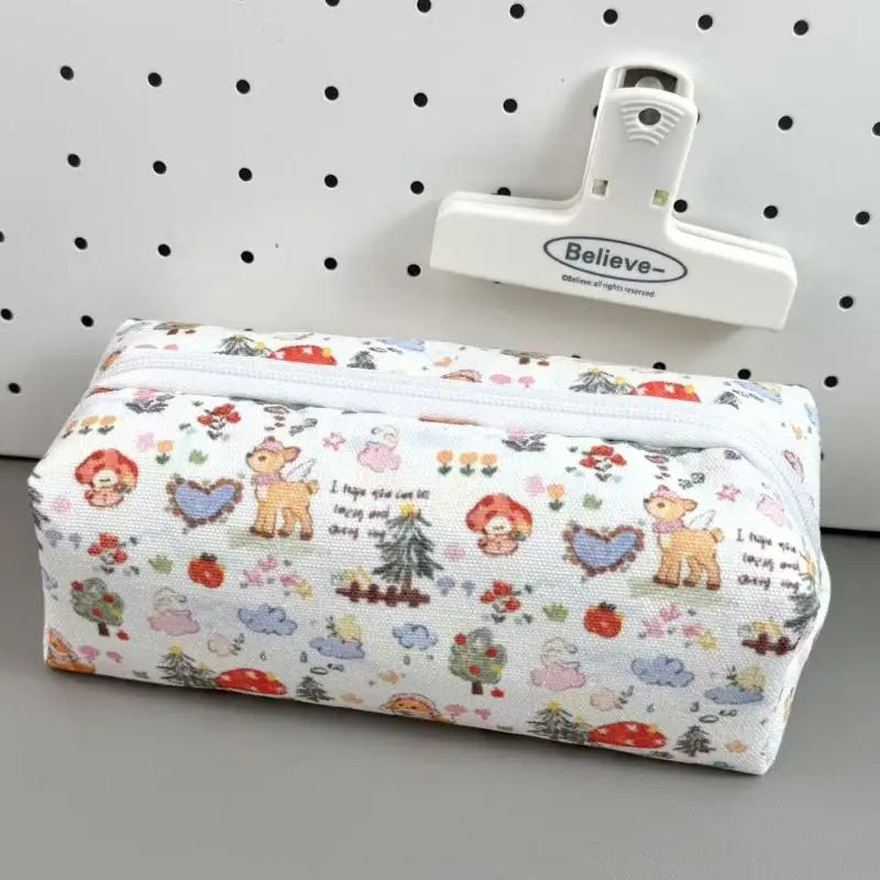 Bolsa de lona con cremallera para lápices, diseño de animales y flores, para la escuela, oficina y uso diario, suministros de papelería para estudiantes