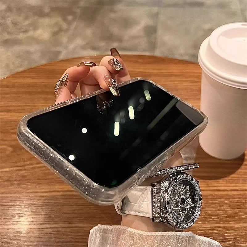 Funda de teléfono magnética Magsafe con purpurina de lujo para iPhone 16 15 14 12 13 15 Pro Max, funda de TPU suave transparente con carga inalámbrica