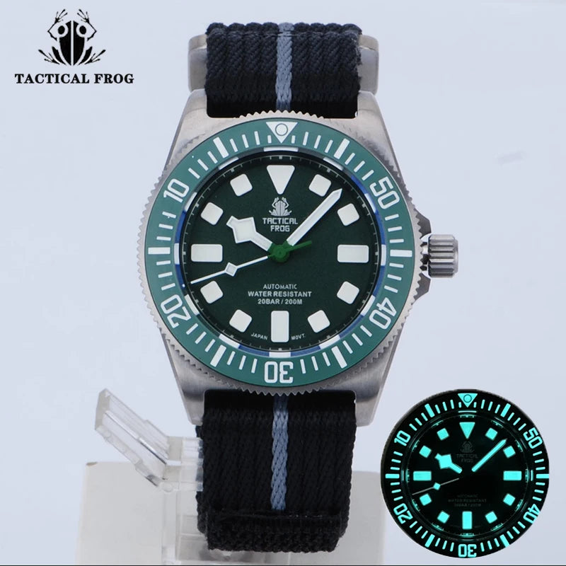 Reloj de buceo táctico Frog FXD V4 de titanio resistente al agua hasta 200M para hombre, movimiento NH35 de 42mm, BGW-9 de zafiro mecánico automático luminoso