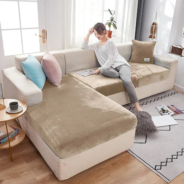 Fundas para cojines de asiento de sofá de terciopelo elástico para sala de estar, cojín Chaise Longue, fundas de sofá para muebles en forma de L de esquina de lujo