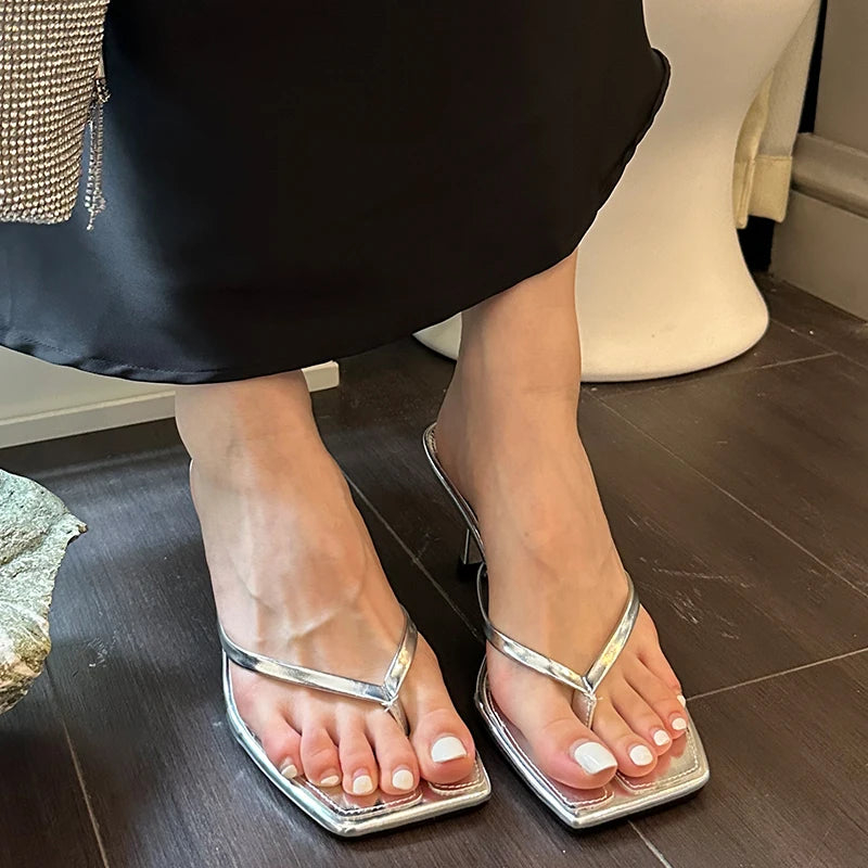Sandalias de tacón sexis de verano para mujer, zapatos deslizantes para mujer, zapatos de tacón a la moda para mujer, chanclas, zapatillas de tacón alto de lujo