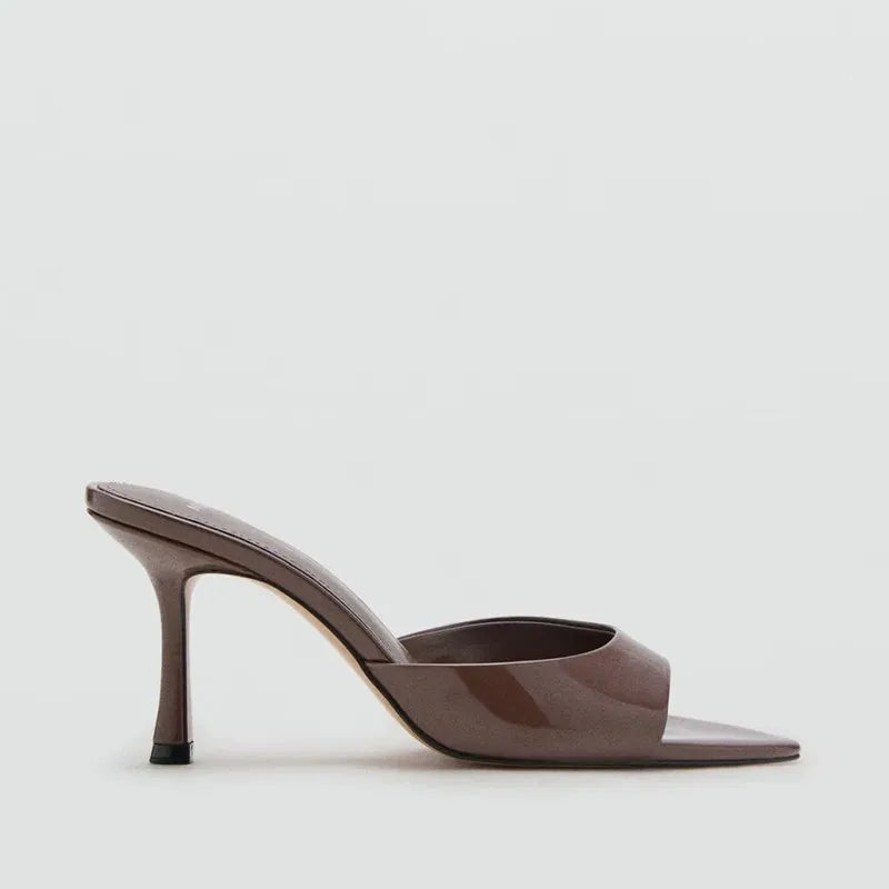 Sandalias de Tacón Alto para Mujer, Primavera-Verano 2026, Nuevas Sandalias Elegantes de Cuero Pintado, Sandalias de Tacón Alto para Uso en Exteriores