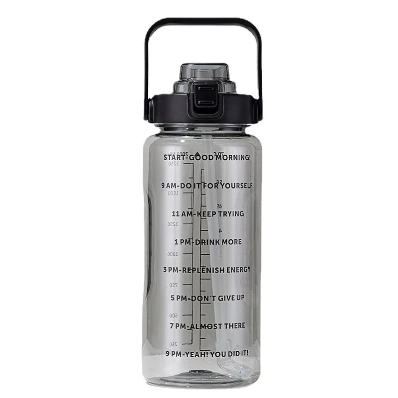Botella de agua de plástico con pajita de 2 litros, botella grande portátil de viaje para niñas, taza grande para deportes, Fitness y bicicleta