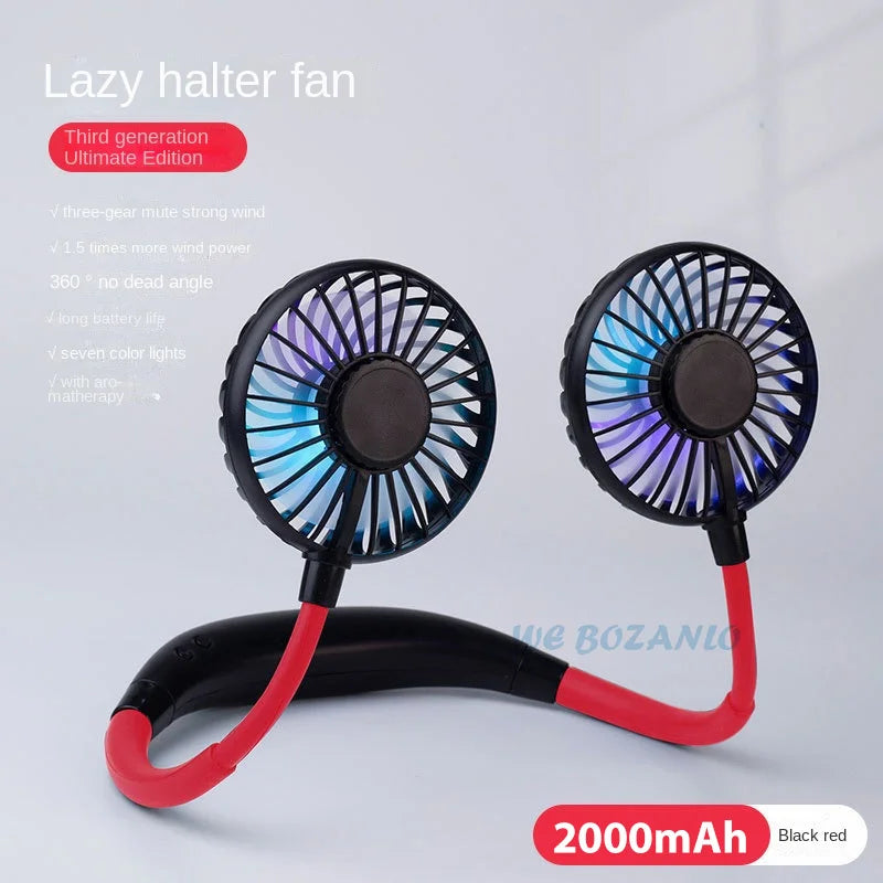 Ventilador portátil con USB para el hogar y la Oficina, miniventilador de cuello con manos libres, colgante, recargable, con 3 velocidades, ajustable