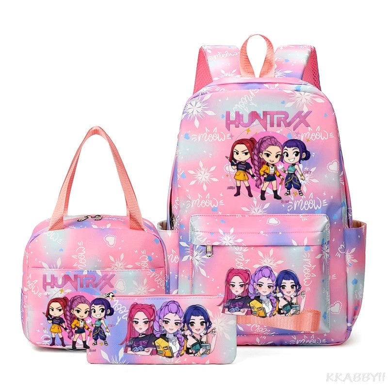 Mochila escolar KPop Demon Hunters, juego de 3 piezas, bolsa de almuerzo, estuche para lápices, regalo de regreso a la escuela para niñas, mochila de ocio, bolsas de viaje para adolescentes