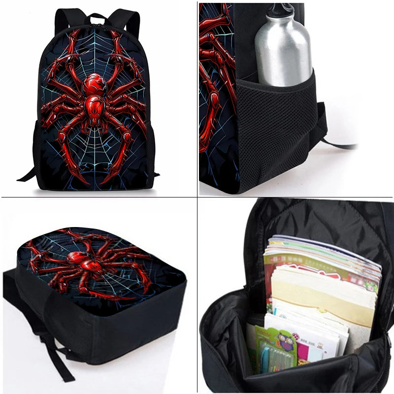 Juego de mochila de tres piezas Red Spider para niños y niñas, los mejores regalos, mochila escolar de dibujos animados en 2D para niños