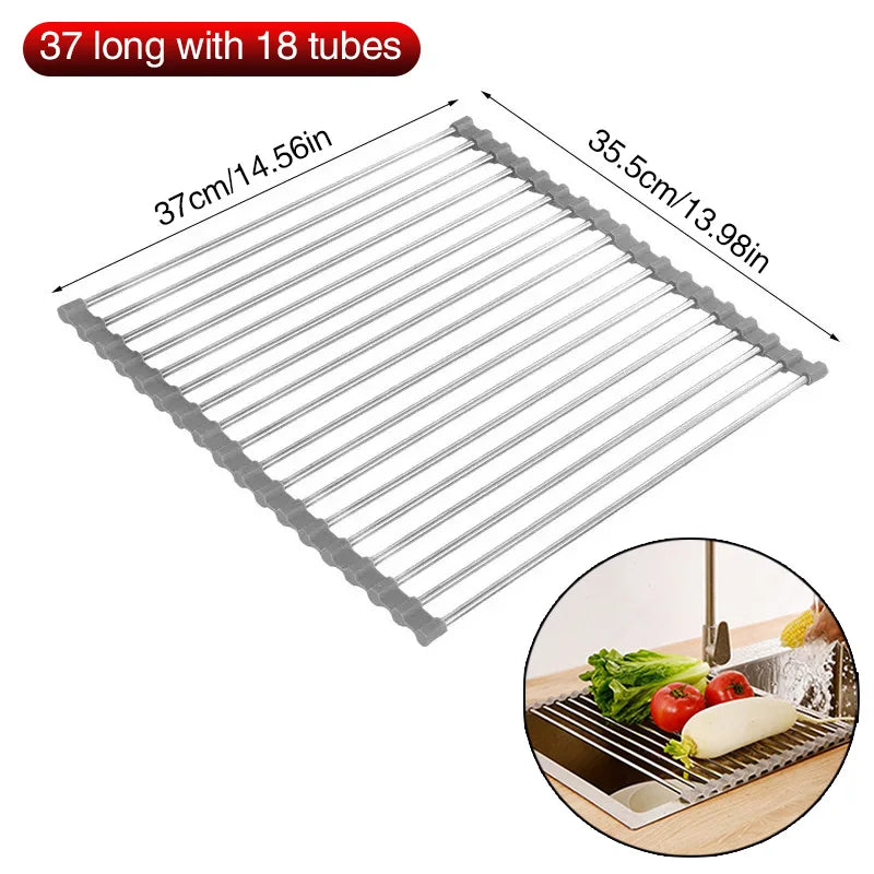 Escurridor de Platos Plegable de Acero Inoxidable, Ahorra Espacio, Organizador de Almacenamiento para Secar Platos, Frutas y Verduras en la Cocina