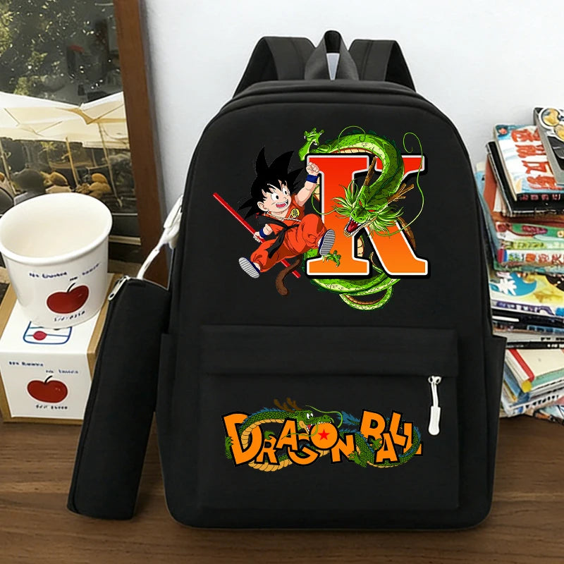 Juego de 2 Mochilas de Dragon Ball, Estuches para Lápices, Anime Son Goku, Bolsas de Hombro con Letras, Estuches para Bolígrafos, Mochilas Escolares Grandes de Dibujos Animados para Exteriores, Regalo