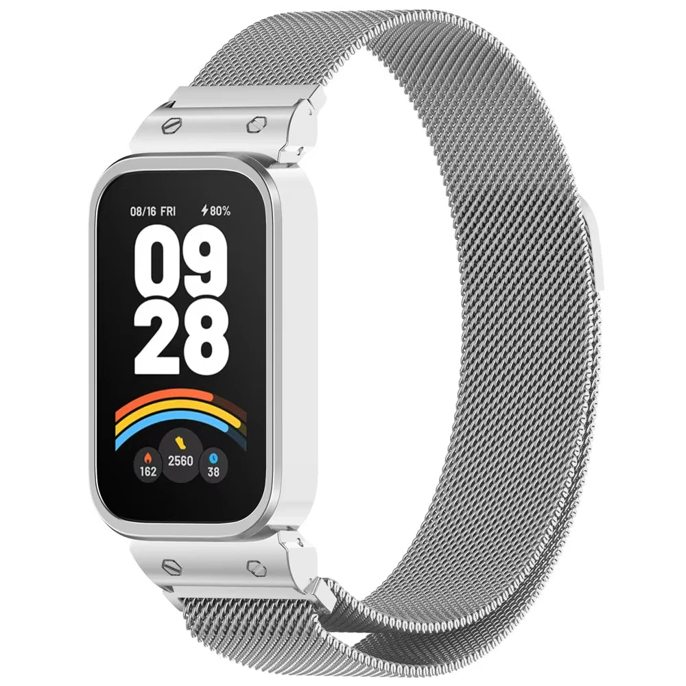 Funda de Metal + correa milanesa para Xiaomi mi band 9, accesorios activos, pulsera, correa + funda protectora de parachoques para Redmi band 3