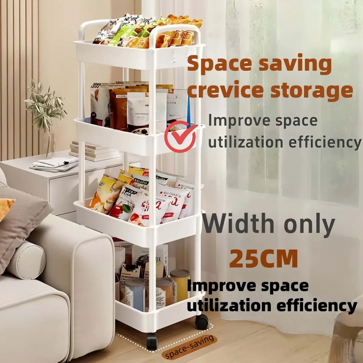 Carrito de almacenamiento de 4 niveles - carrito rodante multifuncional, adecuado para la cocina, el baño, la habitación de los niños, el dormitorio y más